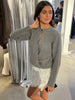 Round Collar Open Back Ribbed Knit Grey