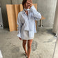 Oversized Striped Drawstring Shirt With Tie