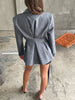 Pinstriped Cinched Blazer Grey Melange
