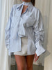 Oversized Striped Drawstring Shirt With Tie