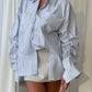 Oversized Striped Drawstring Shirt With Tie