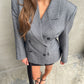 Pinstriped Cinched Blazer Grey Melange