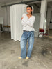 Folded Buttoned Baggy Jeans Blue