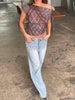 Draped Over Shoulder Checked Top Burgundy