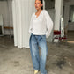 Folded Buttoned Baggy Jeans Blue