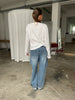 Folded Buttoned Baggy Jeans Blue
