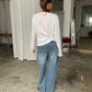 Folded Buttoned Baggy Jeans Blue