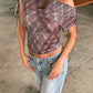 Draped Over Shoulder Checked Top Burgundy