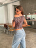 Draped Over Shoulder Checked Top Burgundy