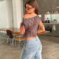 Draped Over Shoulder Checked Top Burgundy