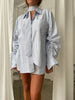 Oversized Striped Drawstring Shirt With Tie