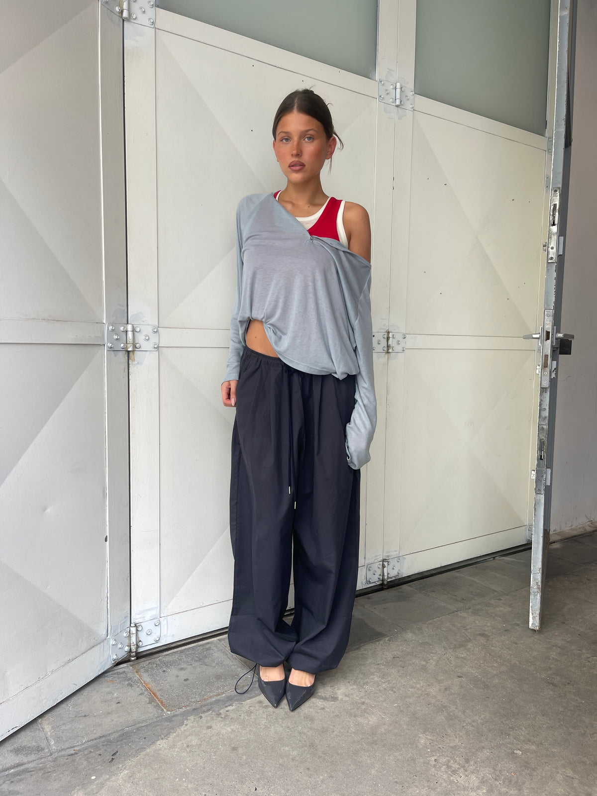 Loose Fit Drawstring Pants Dark Blue