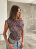Draped Over Shoulder Checked Top Burgundy