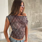 Draped Over Shoulder Checked Top Burgundy