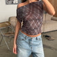 Draped Over Shoulder Checked Top Burgundy