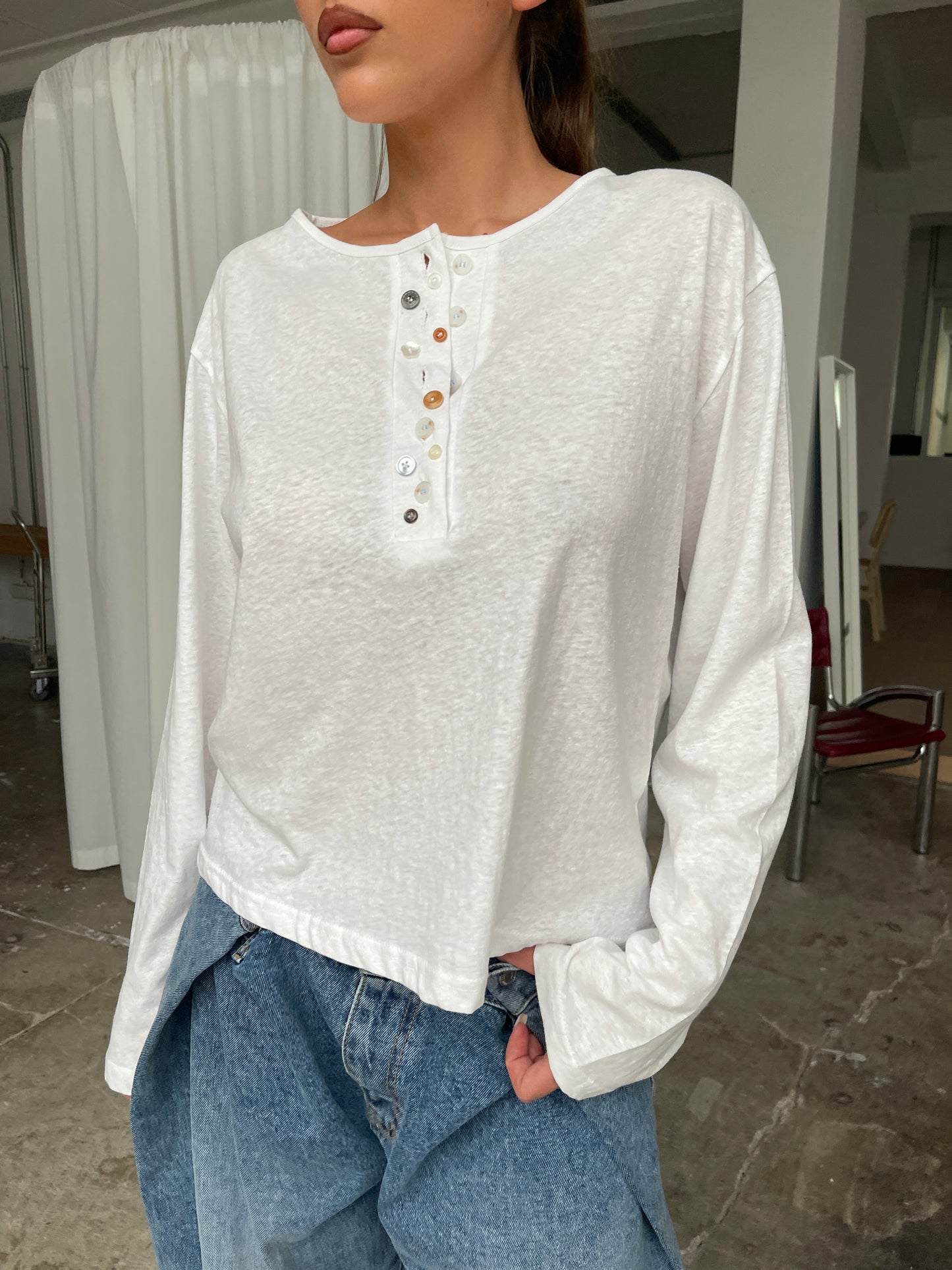 Buttoned Detail Longsleeve Tee White