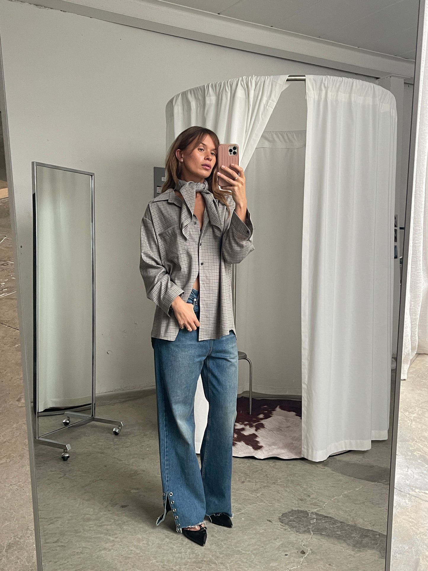 Checked Wrap Shirt Grey