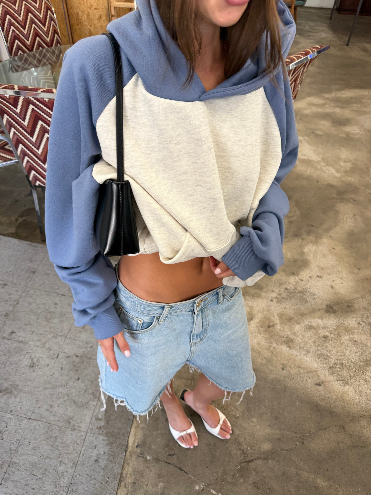 Contrast Colour Baseball Hoodie Sky Blue