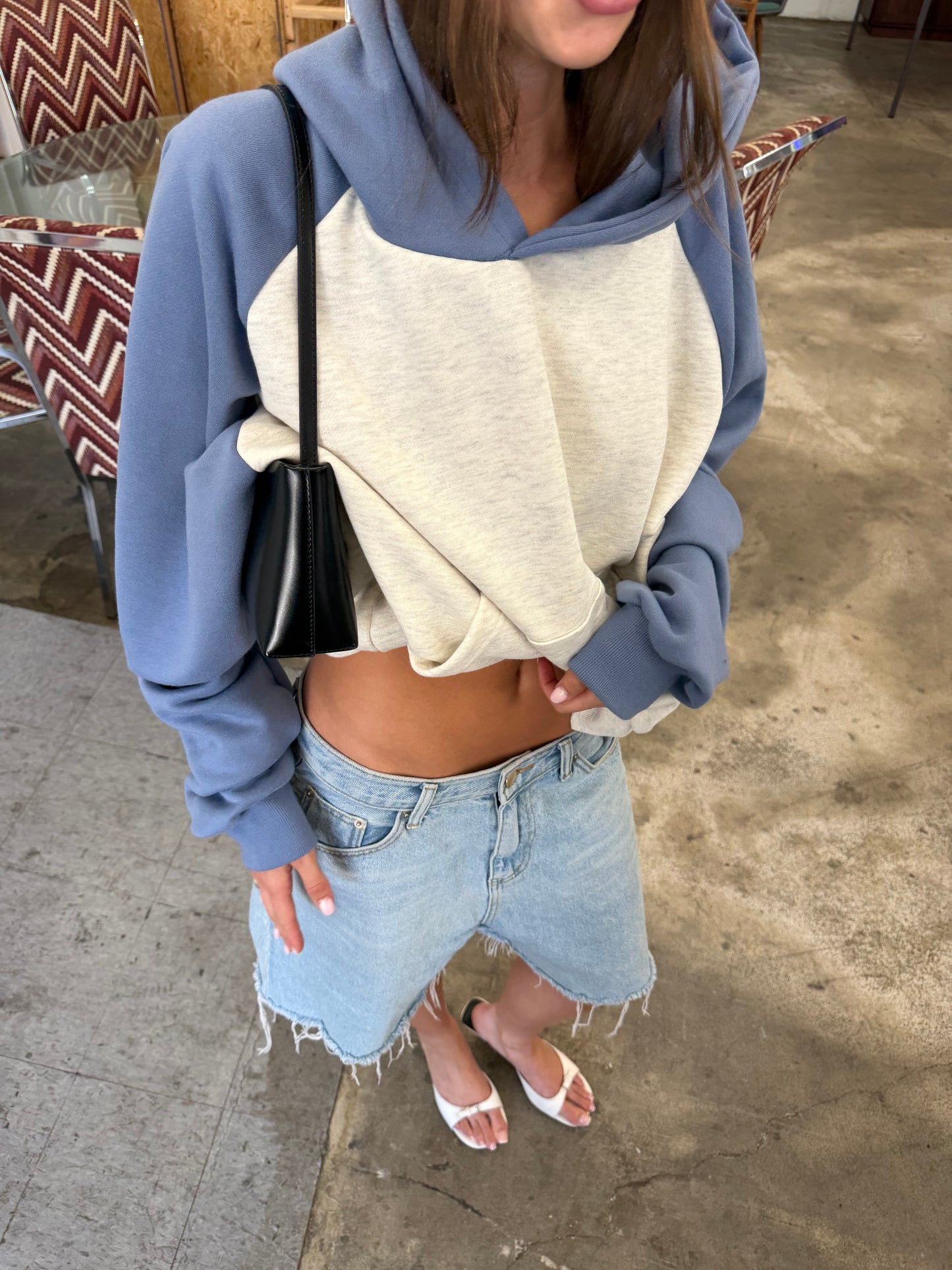 Contrast Colour Baseball Hoodie Sky Blue