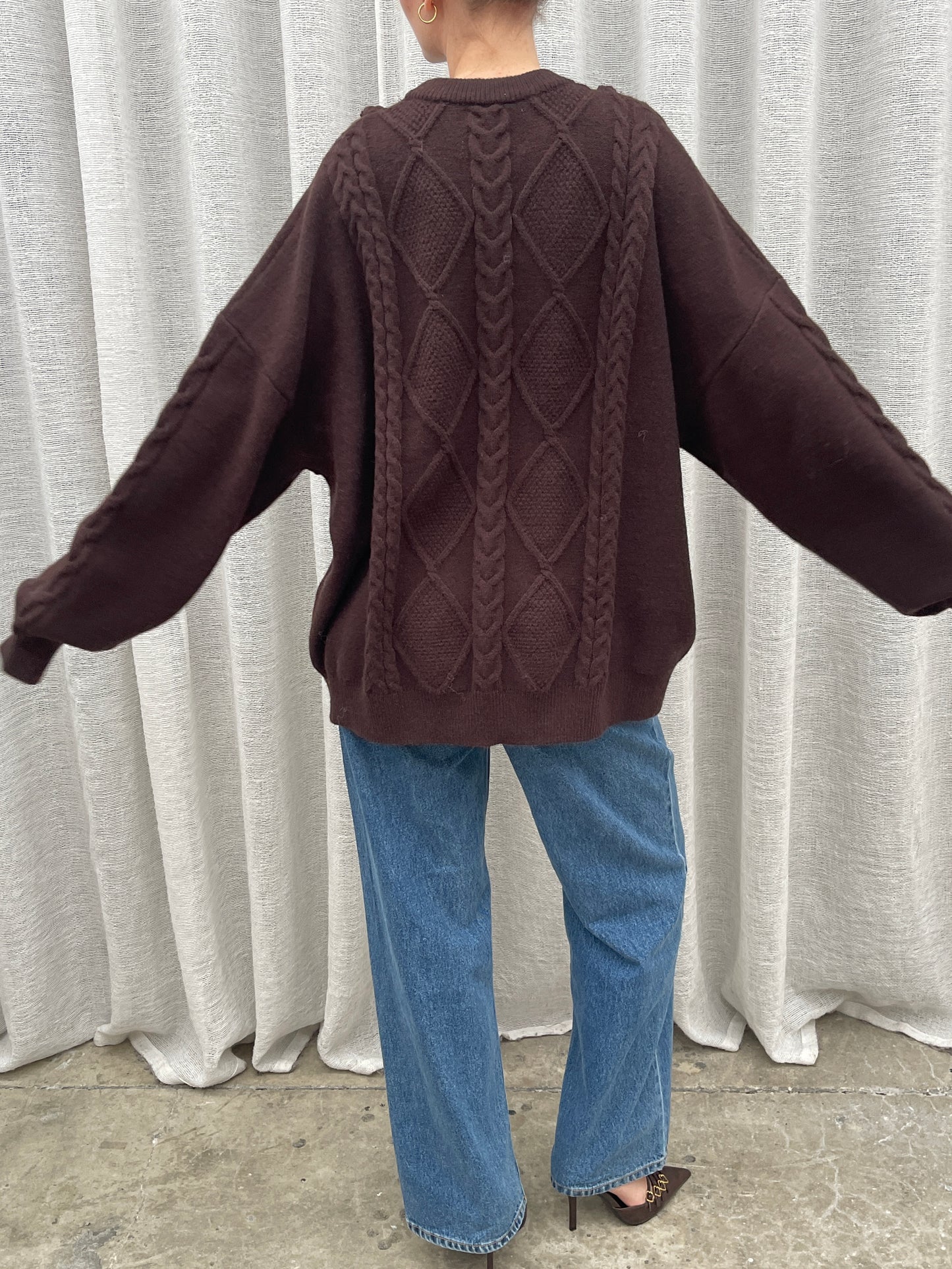 Oversized Braided Knit Dark Brown