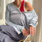 Loose Buttoned V-Neck Top Sky Blue