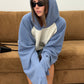Contrast Colour Baseball Hoodie Sky Blue