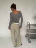 Soft Striped Drawstring Lounge Pants Ivory