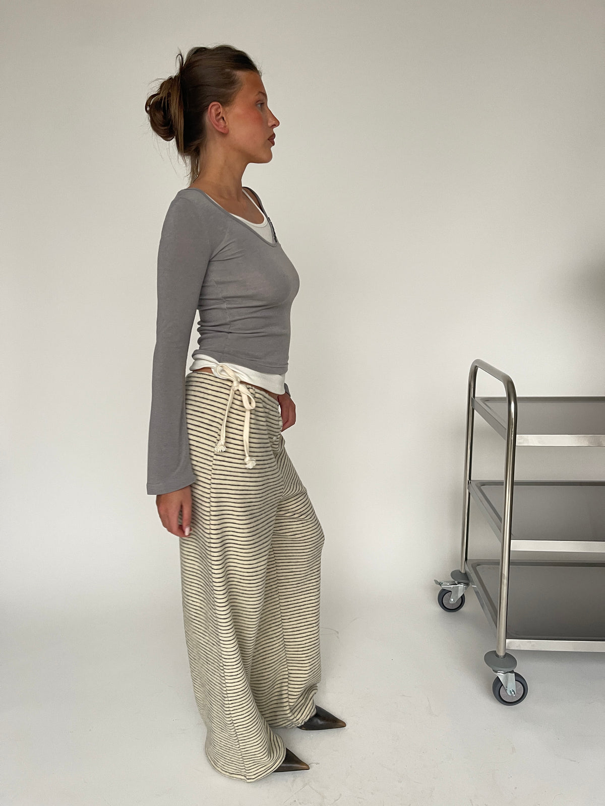 Soft Striped Drawstring Lounge Pants Ivory