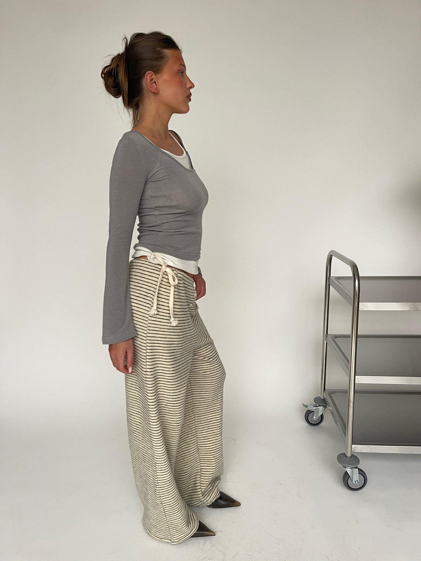 Soft Striped Drawstring Lounge Pants Ivory
