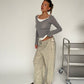 Soft Striped Drawstring Lounge Pants Ivory