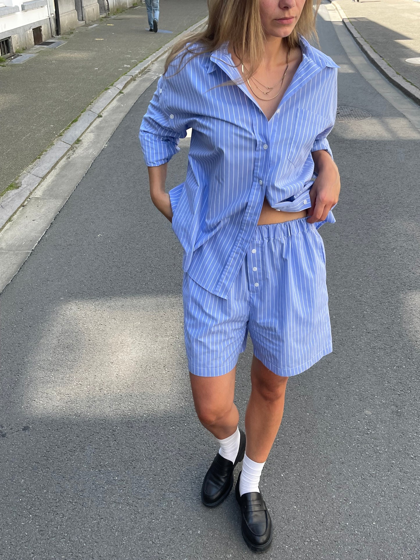 Shoulder Buttoned Striped Shirt