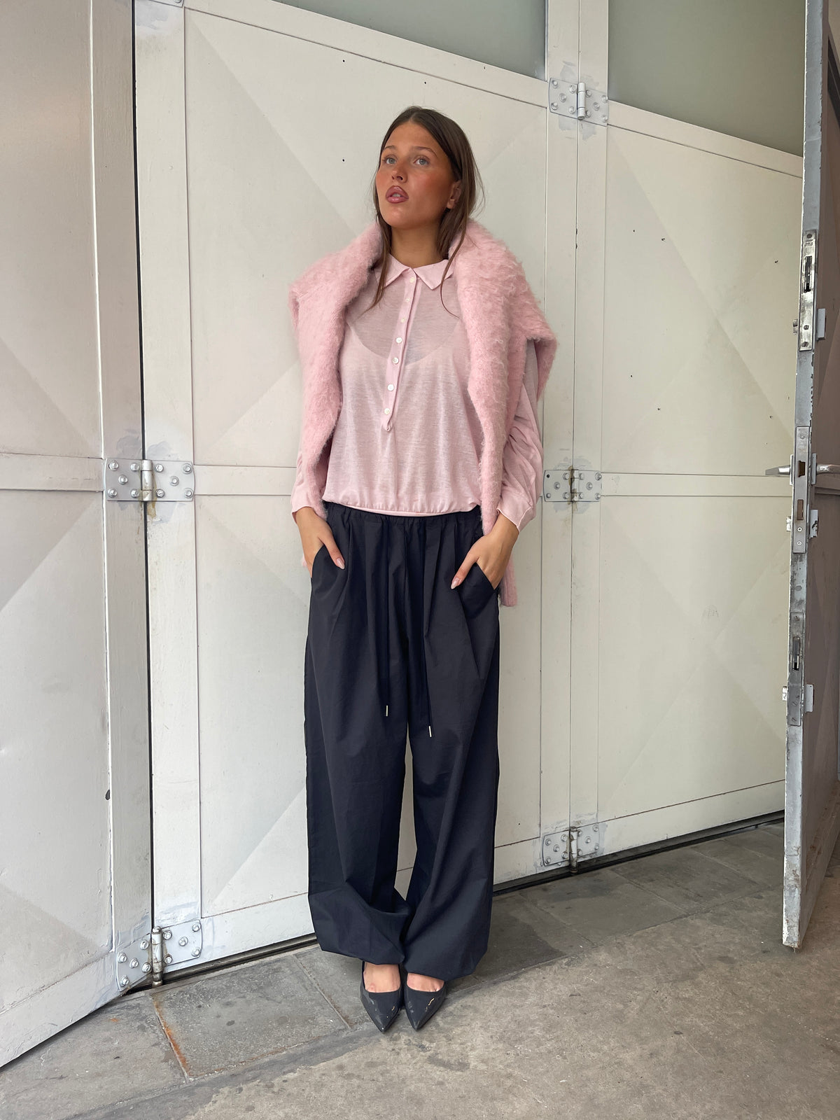 Loose Fit Drawstring Pants Dark Blue