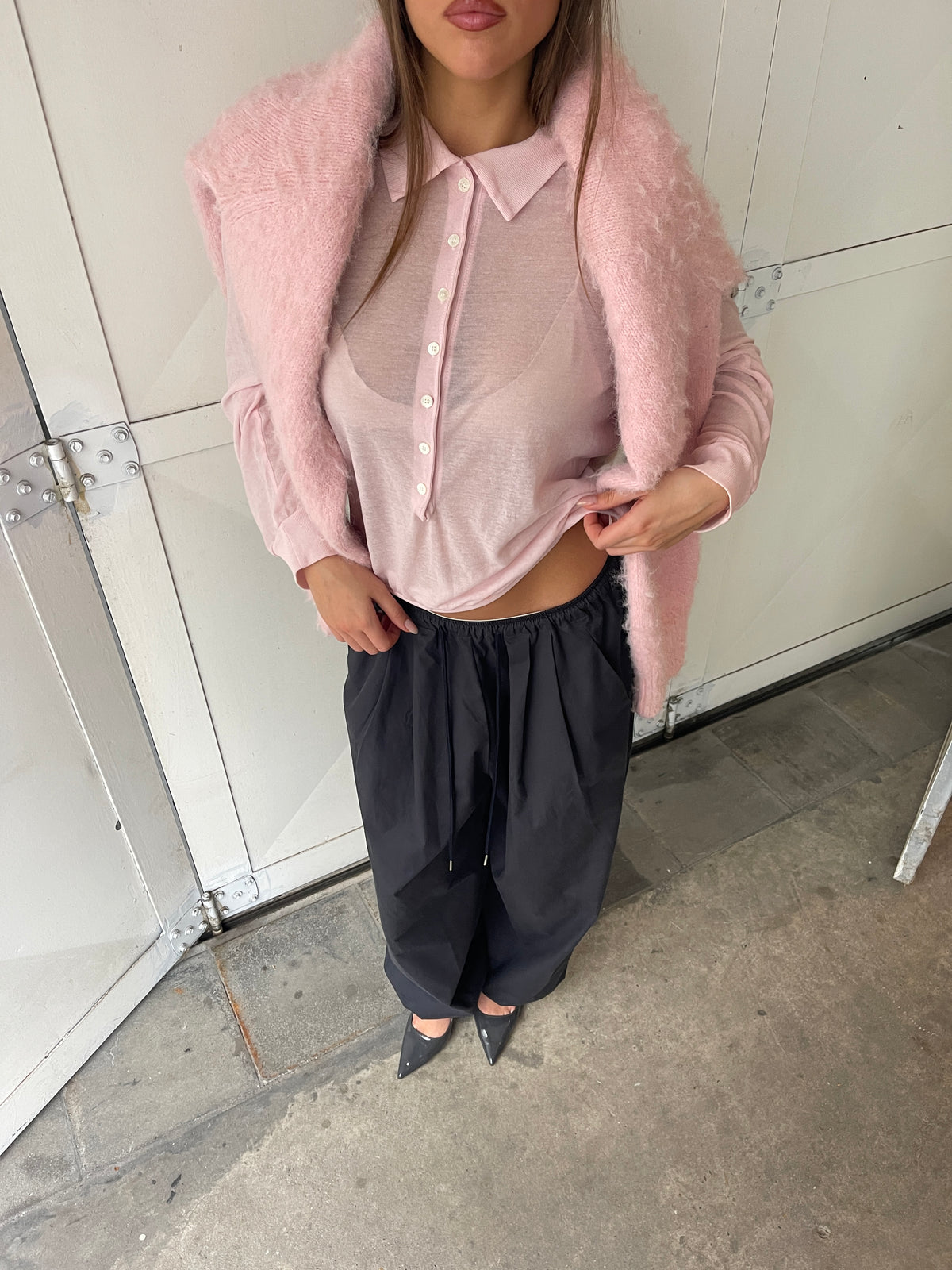 Loose Fit Drawstring Pants Dark Blue