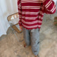 Ruffled Oversized Striped Sweatshirt Cherry Red