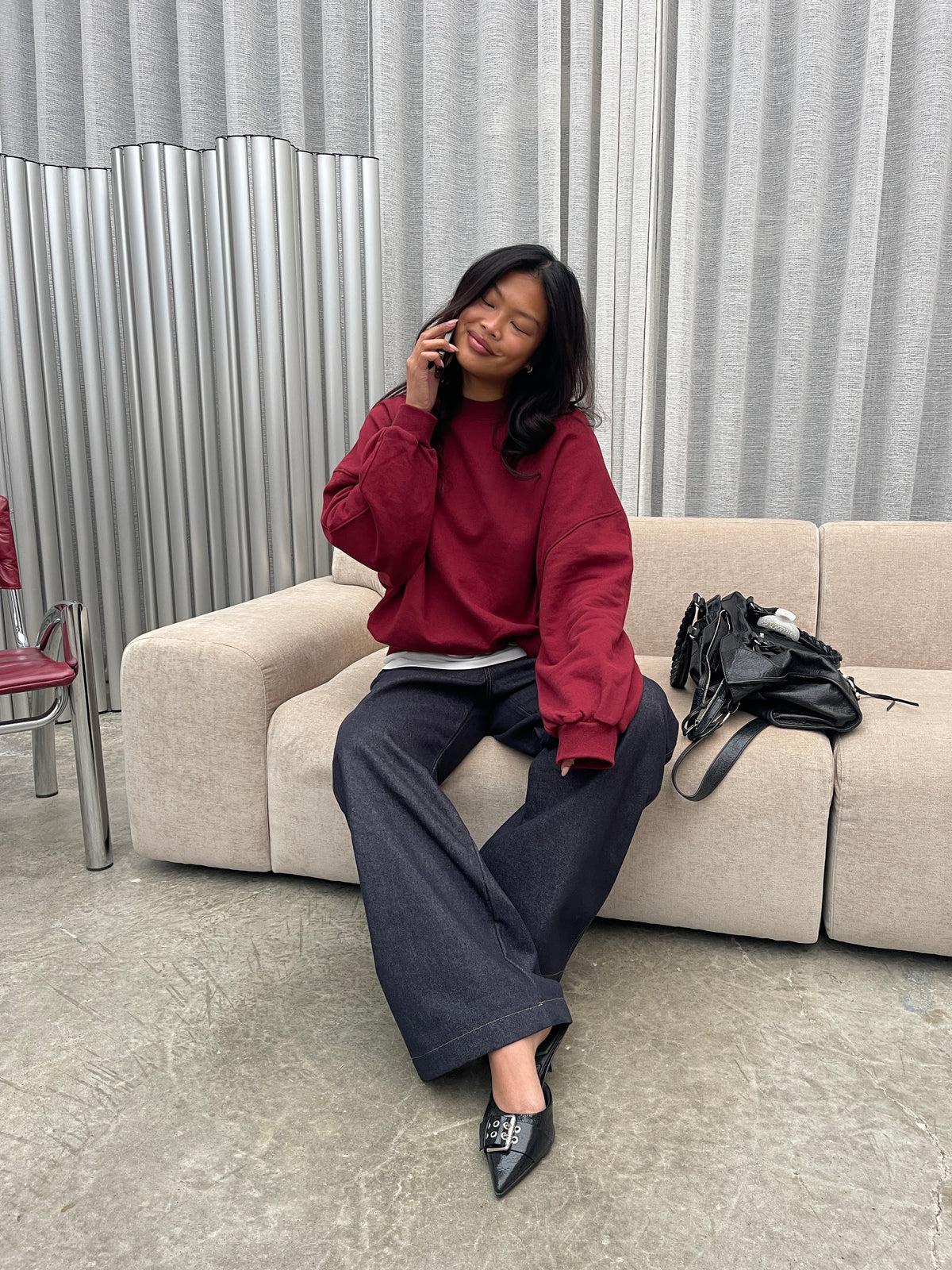 Basic Rundhals-Übergröße Pullover Bordeaux
