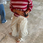 Ruffled Oversized Striped Sweatshirt Cherry Red