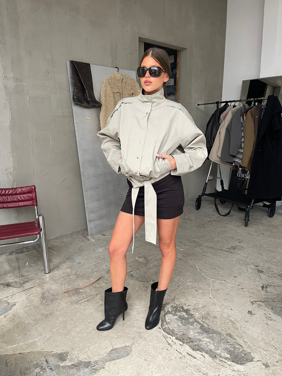 High Neck Belted Jacket Sage Green