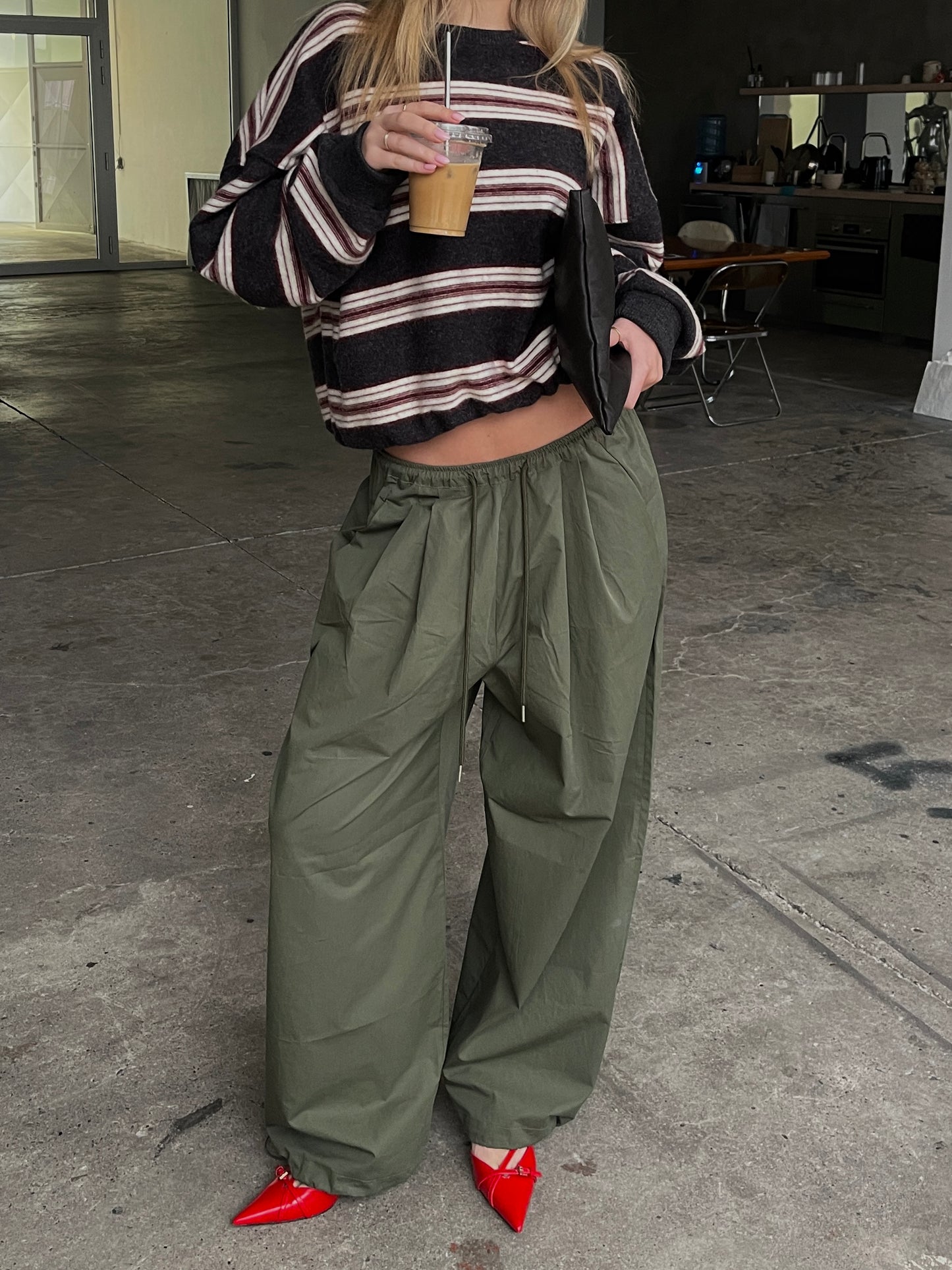 Loose Fit Drawstring Pants Khaki