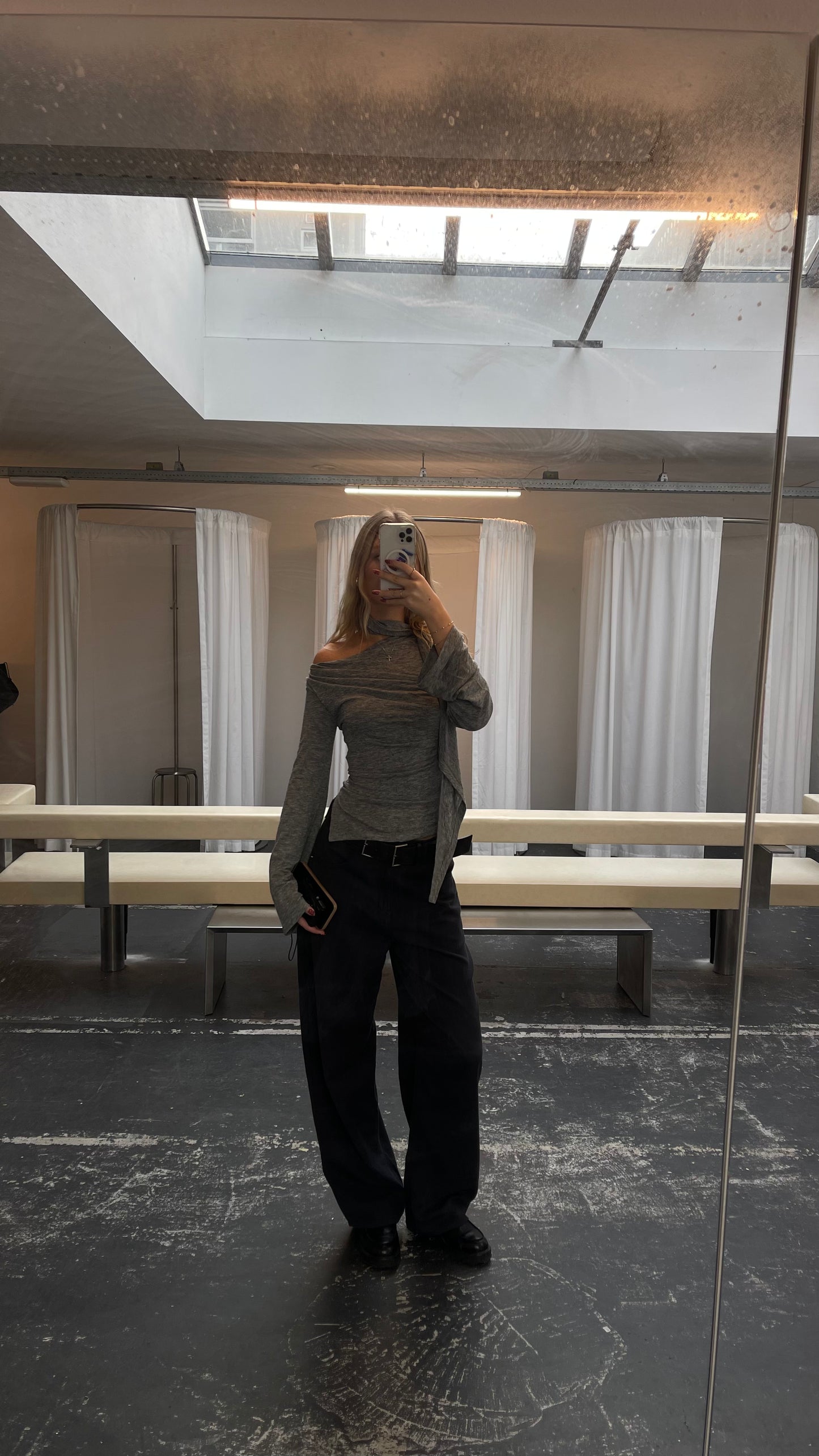 Wrapped Scarf Detail Top Grey