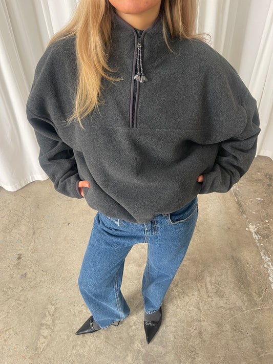 Half Zip-Up Fleece Charcoal