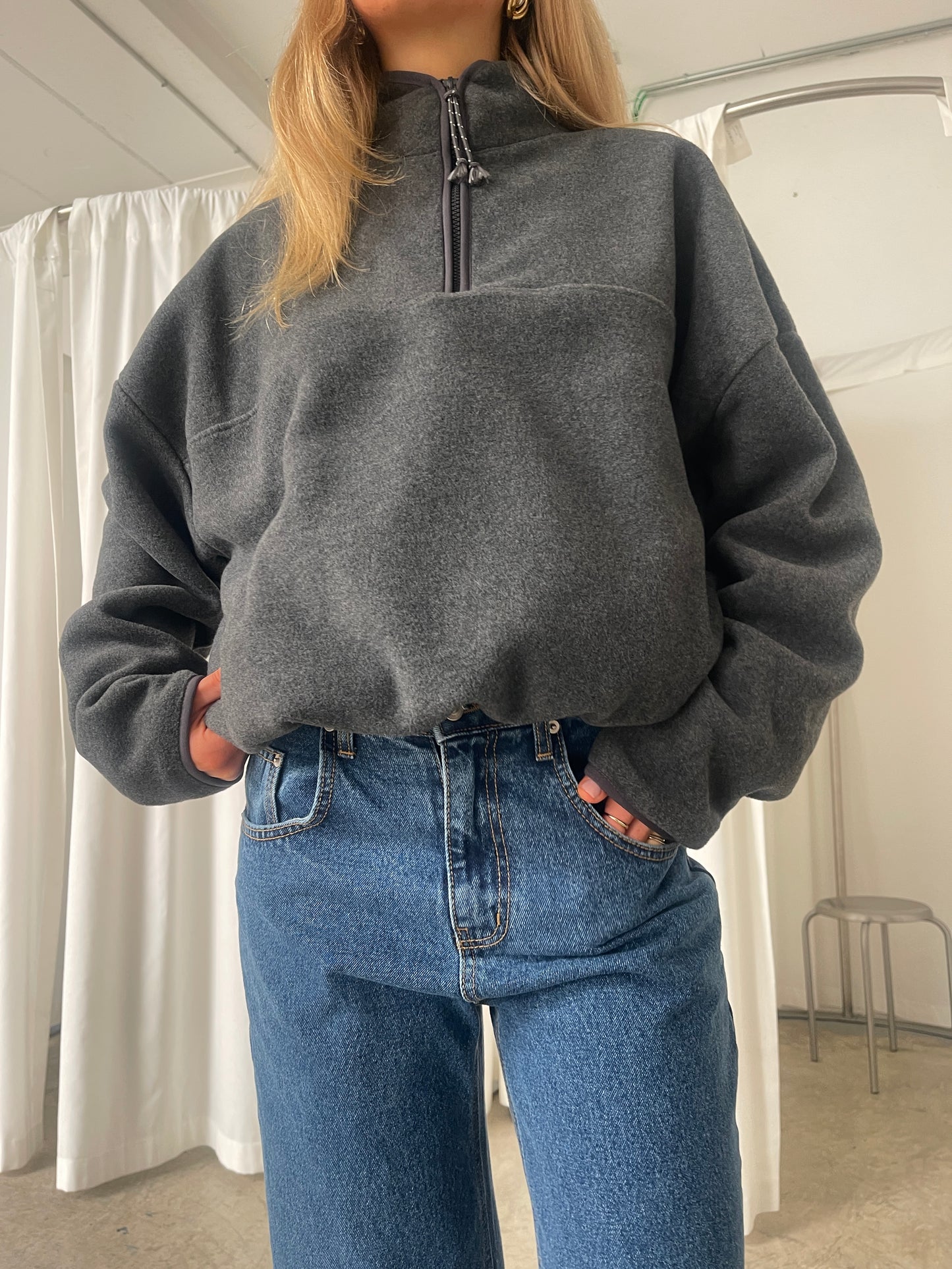 Half Zip-Up Fleece Charcoal