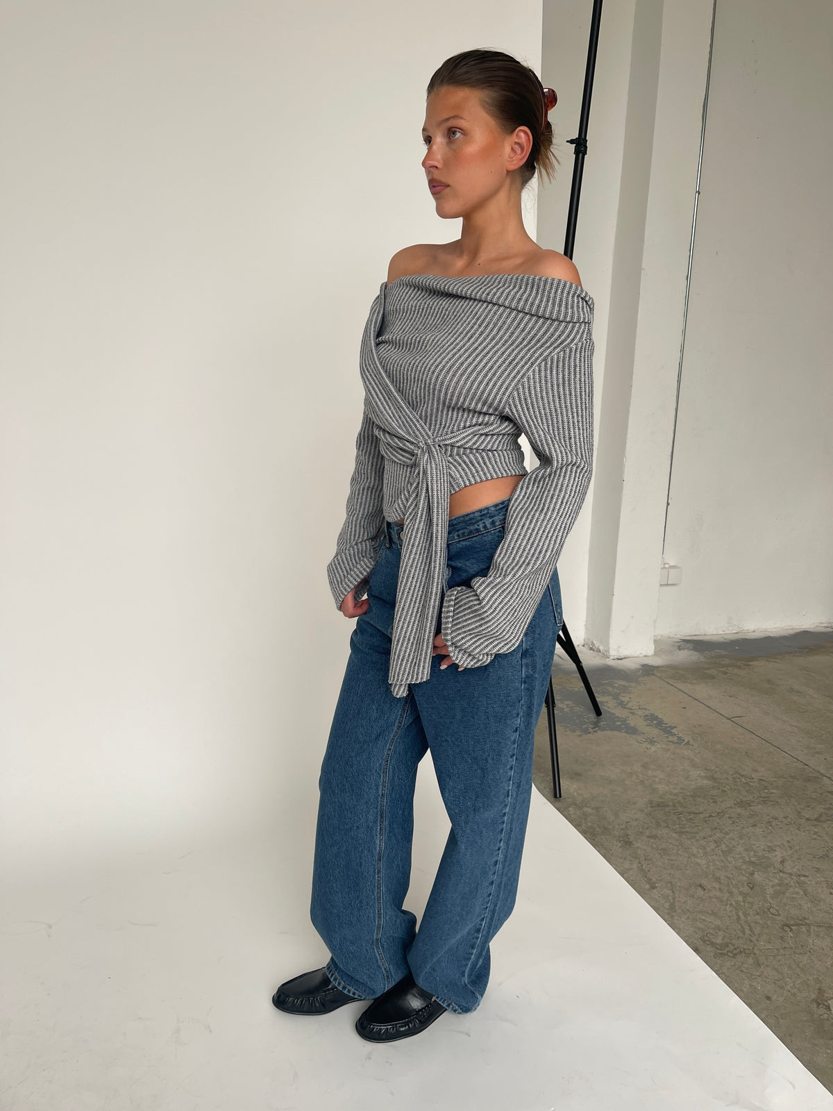 Draped Belted Top Grey
