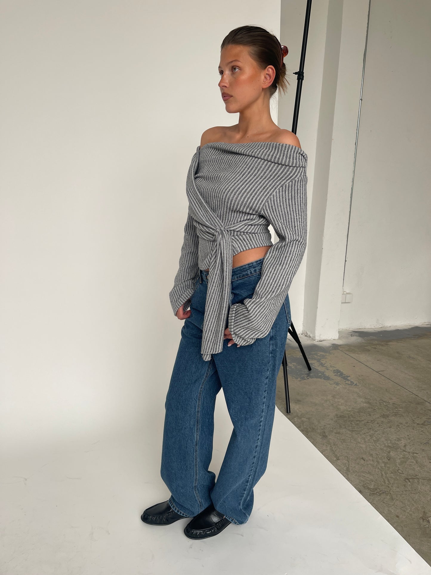 Draped Belted Top Grey