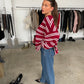 Ruffled Oversized Striped Sweatshirt Cherry Red