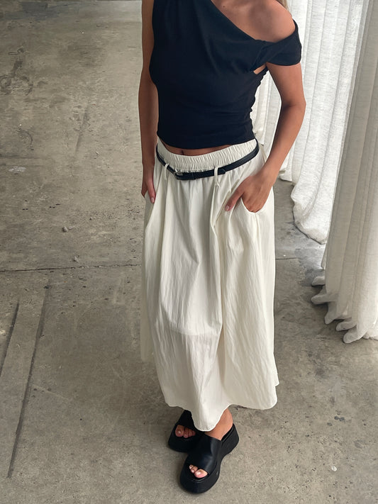 Long Belted Skirt Ivory