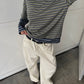 Contrast Lightweight Striped Double Sleeve Tee Khaki