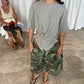Ribbed Cinched Button Top Grey