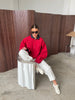 Oversized Double Collared Zip Jacket Red
