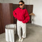 Oversized Double Collared Zip Jacket Red