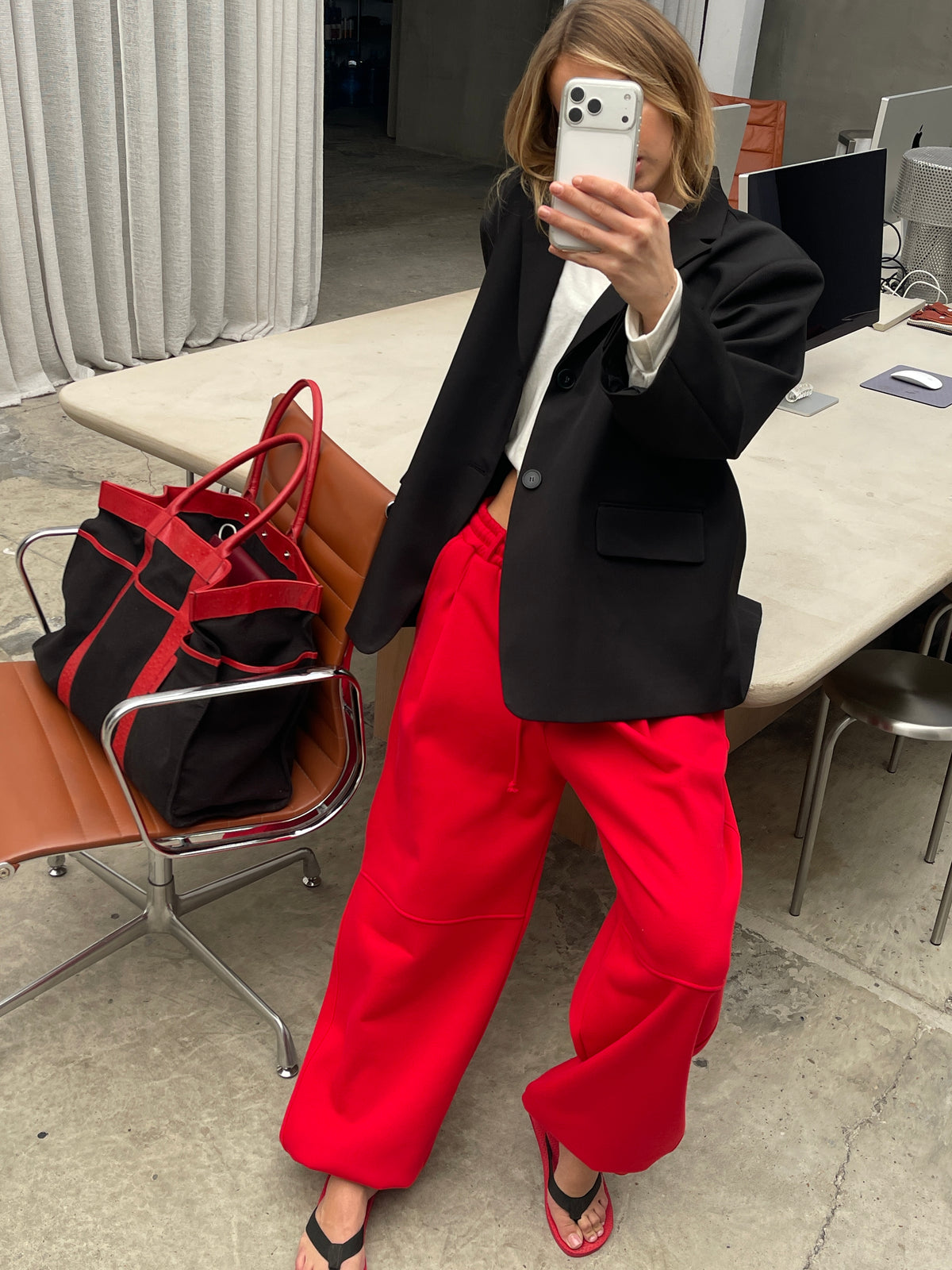 Fleeced Barrel Fit Jogger Pants Red